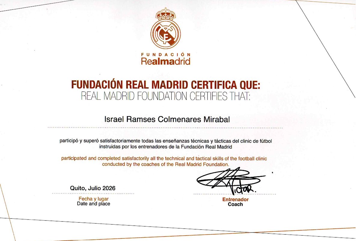 Certificado de participación de Fundación Real Madrid